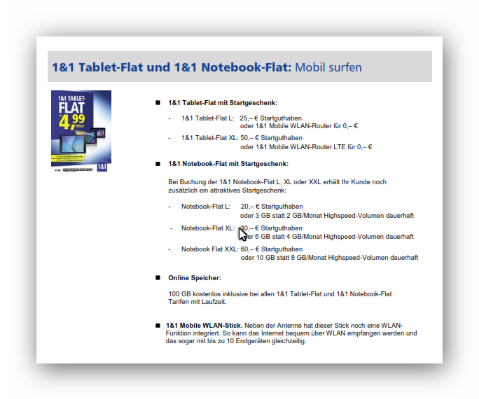 1&1 Tablet-Flat Startgeschenk